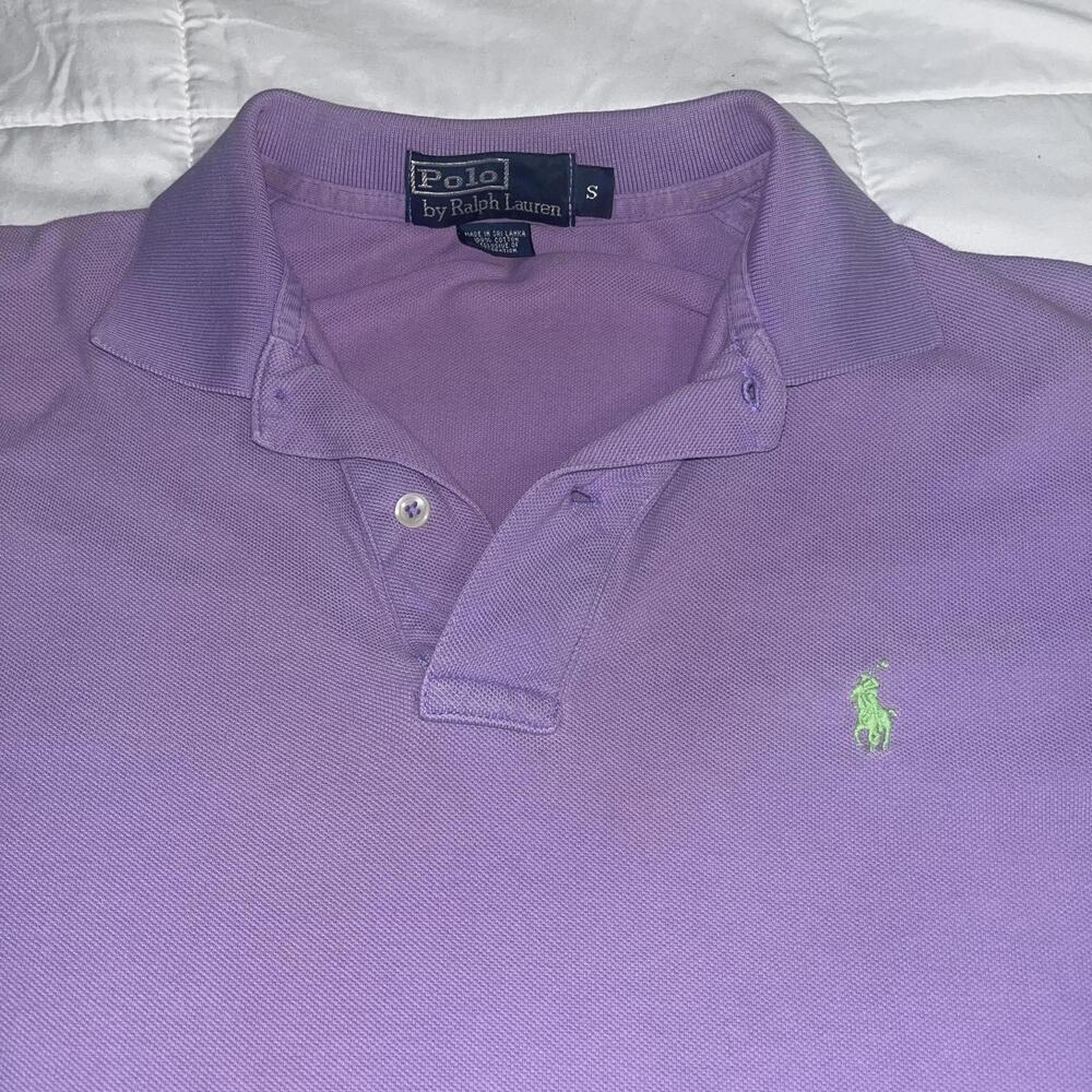 Polo Ralph Lauren Classic Purple Polo Shirt Men’s  Small Green Logo Polo Collar - Picture 2 of 5